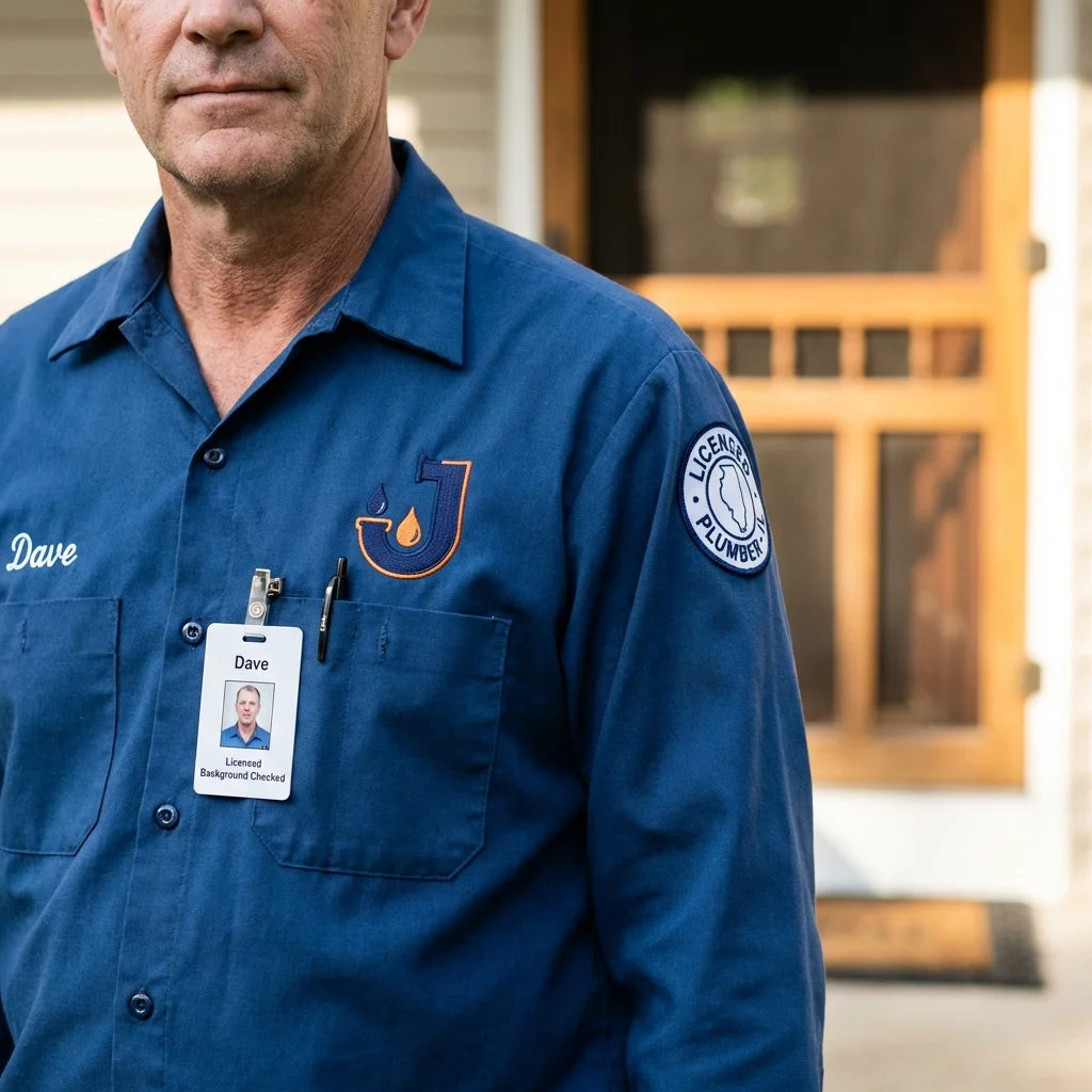 Licensed plumber showing ID badge in Grand Bay, AL