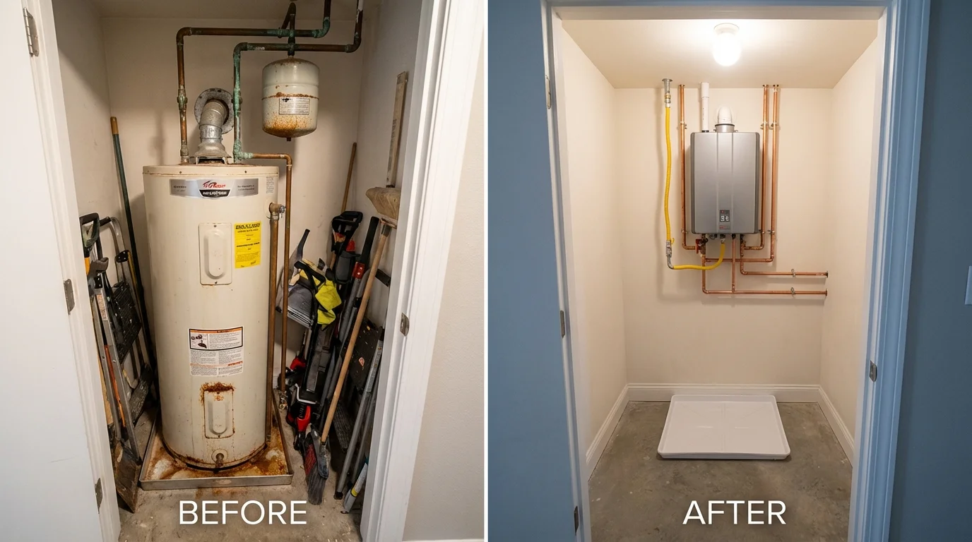 Tank water heater versus wall-mounted tankless unit comparison for Grand Bay, AL homeowners