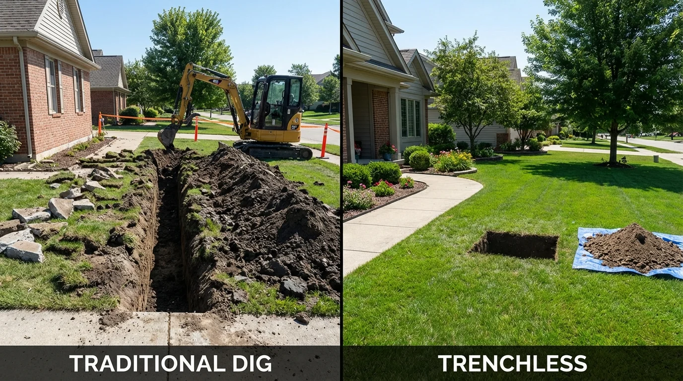 Trenchless sewer repair with minimal yard damage versus traditional excavation in Grand Bay, AL